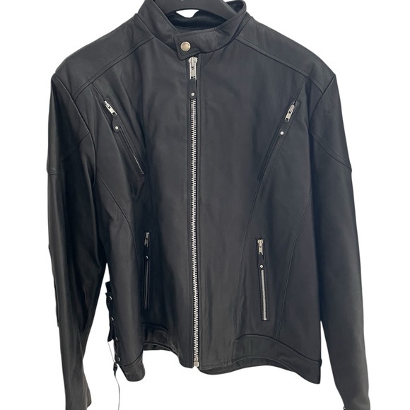Wilsons Leather Other - Wilsons Leather Mens XL Black Leather Motorcycle Cafe Racer Jacket Side Lace Up